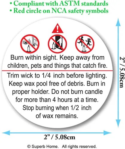 Miniatura 2 de Superb Home 100 etiquetas adhesivas de advertencia de velas de 2 pulgadas, impermeables, a prueba de arañazos, símbolos de alerta de seguridad