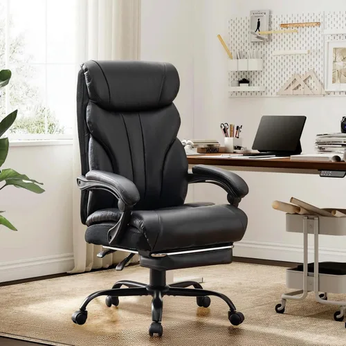 Cómoda silla de escritorio de oficina de 500 libras, sillas de oficina grandes y altas con reposapiés, silla ejecutiva reclinada de cuero para