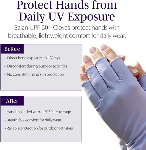 Miniatura 3 de Saian Guantes de protección UV UPF 50+ guantes solares sin dedos para proteger las manos – Nylon ligero sin dedos para manicura lámpara cuidado
