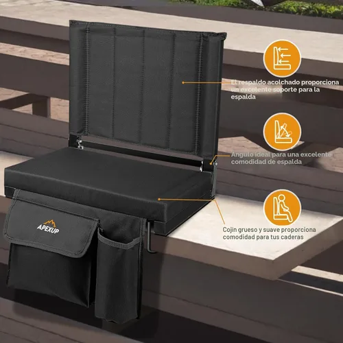 Miniatura 8 de APEXUP Asientos de estadio con soporte trasero, asiento portátil para gradas con bolsillo grande y soporte para tazas, silla ancha para estadio
