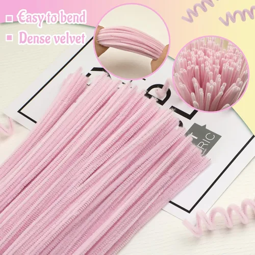 Miniatura 3 de Mnuizu - 200 limpiadores de tuberías, tallos de chenilla para manualidades, varillas esponjosas para manualidades navideñas y suministros de Rosa
