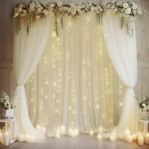 Miniatura 30 de Cortina de telón de fondo de tul negro de 10 x 10 pies con cadena de luces para fiestas, cortinas de fondo de fotos transparentes para bodas