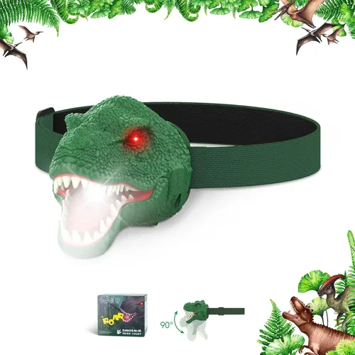 Miniatura 15 de Dysaim Linterna Frontal para Niños, Linterna Frontal de Dinosaurio T-Rex Recargable para Niños y Lámpara LED de Cabeza, Linterna de Equipo