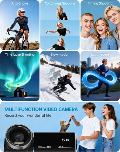 Miniatura 8 de Cámara de video 5K 48MP UHD WiFi Vlogging Cámara para YouTube, zoom óptico 10X 3.0 pulgadas, pantalla táctil IPS Cámara digital antivibración