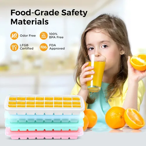 Miniatura 3 de Bandeja de cubitos de hielo, bandeja de hielo de silicona suave con tapa de polipropileno, bandejas flexibles para cubitos de hielo para congelador