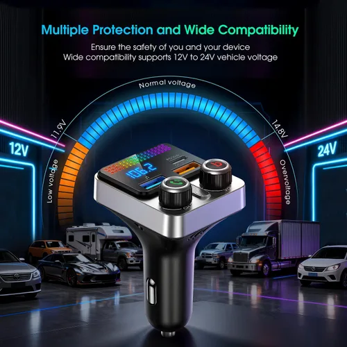 Miniatura 8 de Adaptador Bluetooth 5.4 para coche de 48 W, adaptador USB Bluetooth para automóvil, radio transmisor FM inalámbrico, conmutación de canciones