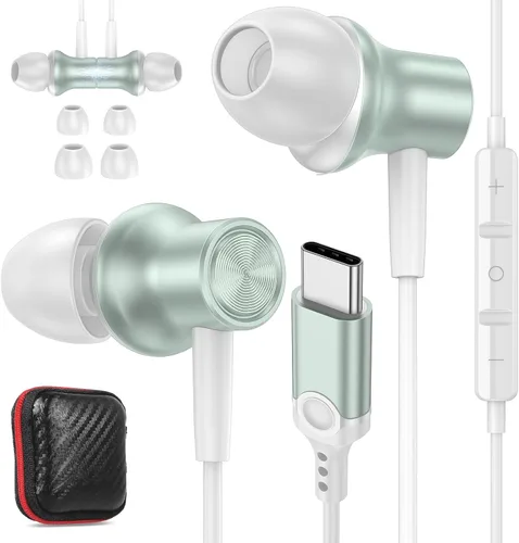 Miniatura 13 de Auriculares USB C para iPhone 17 Air 16 15 Pro Max Plus/iPad, auriculares tipo C con aislamiento de ruido con micrófono, cable magnético estéreo