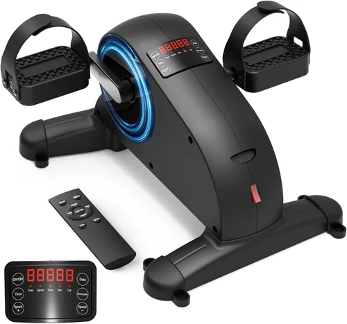LifeOG Ejercitador de pedales debajo del escritorio, mini bicicleta estática para personas mayores y terapia física con 12 velocidades ajustables,
