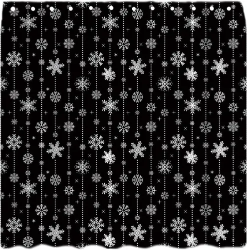 Miniatura 3 de Cortina de ducha de copo de nieve de Navidad, color negro y blanco, copo de nieve de invierno, vacaciones de invierno, feliz año nuevo, juego
