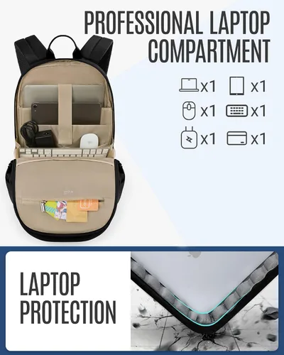 Miniatura 4 de LIGHT FLIGHT Mochila de viaje para mujer, mochila para laptop de 15.6 pulgadas con orificio de carga USB, resistente al agua, mochila negra de gran