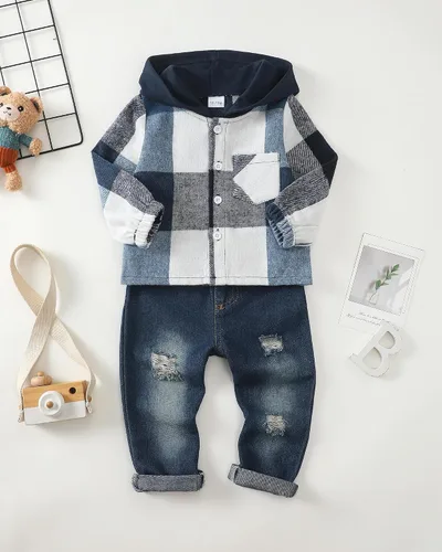 Miniatura 2 de Renotemy Ropa de bebé para niño, trajes de mezclilla, sudadera con capucha para bebés, pantalones de mezclilla, ropa para niños pequeños