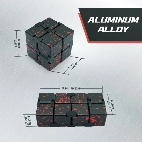 Miniatura 2 de Cubo infinito de metal, juguete portátil de escritorio, alivio de la ansiedad para adultos, adolescentes y niños, regalo para TDAH, negro y rojo