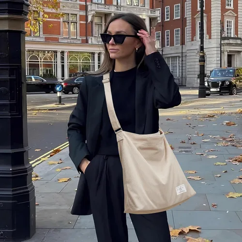 Miniatura 5 de KALIDI Bolso de mano de pana para mujer, estilo casual, con cremallera, grande, bandolera, bolso de hombro, bolso de trabajo a la moda para mujer