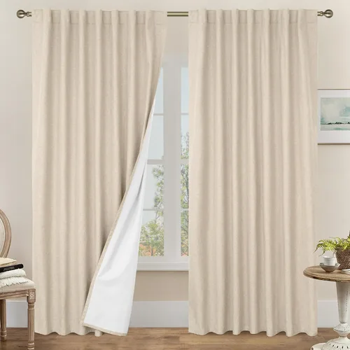 Miniatura 93 de LAMIT Cortinas de lino natural 100 % opacas para ventana, para dormitorio, 45 pulgadas, cortinas térmicas con textura de lino estilo granja