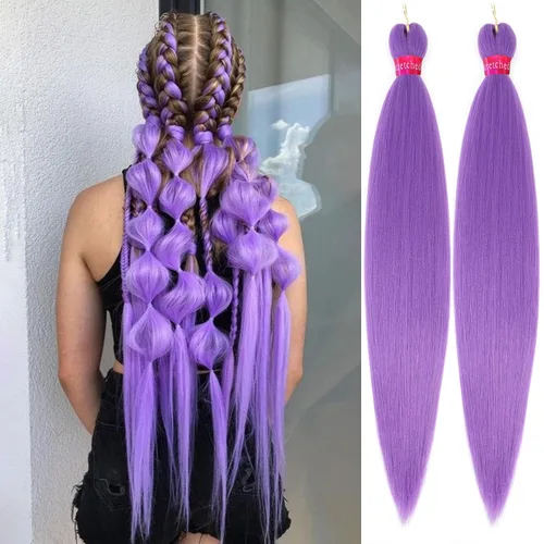 Miniatura 41 de Cabello trenzado negro preestirado, 2 paquetes de extensiones de cabello de trenzas de caja de 26 pulgadas, pelo sintético preestirado trenzado