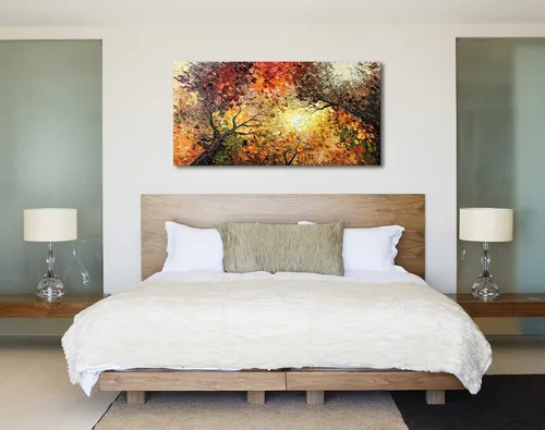 Miniatura 5 de Tiancheng Arte, 24 x 48 pulgadas, arte moderno de árbol pintado a mano, pintura al óleo, marco de madera abstracto, arte de pared para sala