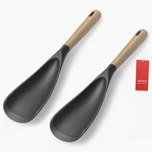 VOVOLY Cuchara de cocina para utensilios de cocina antiadherentes, cuchara de espátula de silicona para mezclar, cuchara y raspar, (negro, paquete