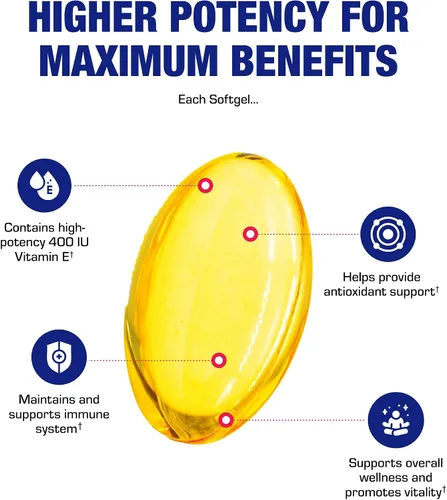 Miniatura 7 de Cápsulas blandas de vitamina E de 400 UI – Fórmula clínica Complejo de suplemento de vitamina E natural con tocoferol d-alfa y tocoferoles mixtos