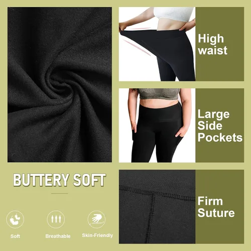 Miniatura 3 de HIGHDAYS 3 Pack Plus Size Capri Leggings with Pockets for Women- High Waist 3X-Large-4X Workout Yoga Pants