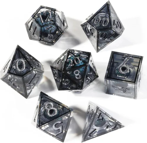Miniatura 8 de Mini Planet Poliédrico MTG Sharp Edge Liquid Core Dungeons and Dragons RPG Resina Hecho a Mano 7Pcs DND Juego de dados