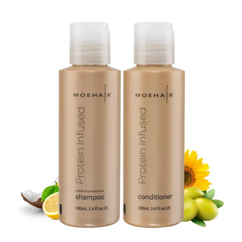 Miniatura 12 de MOEHAIR Kit de viaje (champú proteico, acondicionador, acondicionador sin enjuague y suero para el cabello), sin sulfatos ni parabenos Adecuado