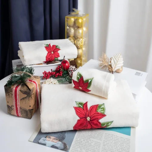 Miniatura 4 de Decoración de Navidad de Marina, lujo premium ultra suave, 100% algodón bordado, juego de toallas de baño moderno de 3 piezas, rojo con base