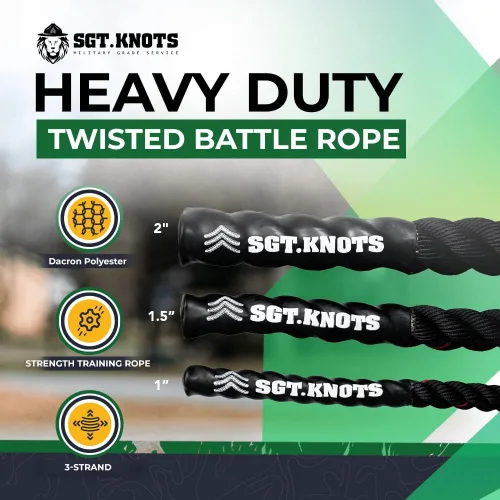 Miniatura 3 de SGT KNOTS Cuerda de batalla retorcida, cuerda de ejercicio con peso para entrenamiento de fuerza, CrossFit, batalla, escalada y gimnasio