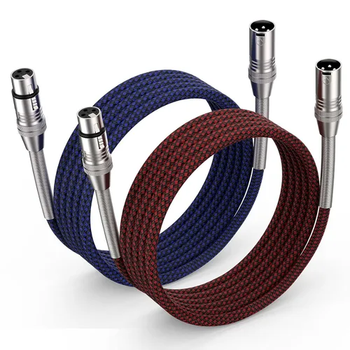 Miniatura 9 de Cable XLR de 2 pies, paquete de 10 unidades, cable de micrófono trenzado XLR macho a hembra, cable de micrófono de 3 pines, cable XLR equilibrado