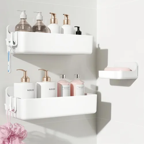 Miniatura 35 de Nieifi Estante adhesivo de pared, estantes de ducha, organizador de ducha para organización de baño (A-transparente, 2 piezas)