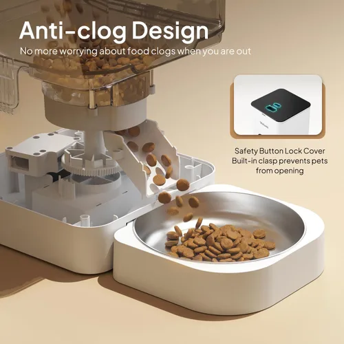 Miniatura 3 de VOLUAS Comederos automáticos para gatos, comedero cronometrado para mascotas para gatos y perros con dispensador de alimentos secos, bolsa blanco