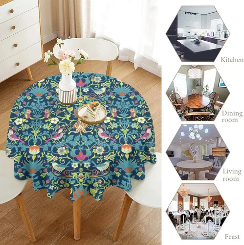 Miniatura 219 de Mantel Floral Retro de Pájaros, Diseño Original Bohemio William Morris Estampado Cubierta de Mesa para Hogar Picnic Fiesta Comedor Cocina William