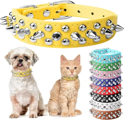 Miniatura 15 de Collar de perro y gato rojo con púas pequeñas para perros pequeños y medianos machos hembras – Collar ajustable con tachuelas – Collar de perro