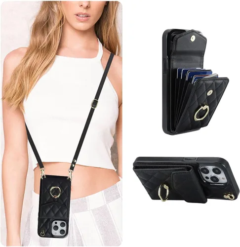QLTYPRI Funda tipo cartera cruzada para iPhone 13 Pro Max, funda de piel sintética para teléfono con bloqueo RFID, ranuras para tarjetas, soporte