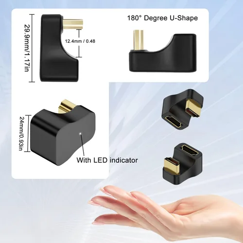 Miniatura 5 de QIANRENON Adaptador de pantalla en ángulo en forma de U HDMI 8K HDMI 2.1 macho a hembra 180 grados Ultra HD conector zócalo, compatible con 3D 8K