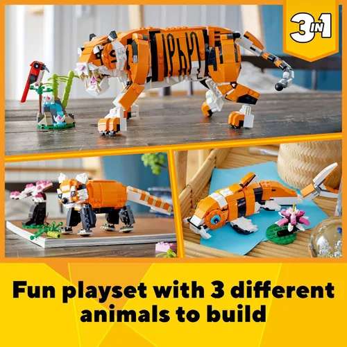 Miniatura 2 de LEGO Creator 31129 - Juego de construcción de tigre majestuoso 3 en 1, se transforma de tigre a panda o pez koi, figuras de animales, juguete