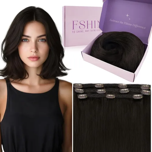 Miniatura 14 de Fshine Extensiones de cabello con broches, 22 pulgadas, 7 unidades, color marrón oscuro, doble trama, extensiones de cabello humano real con clip