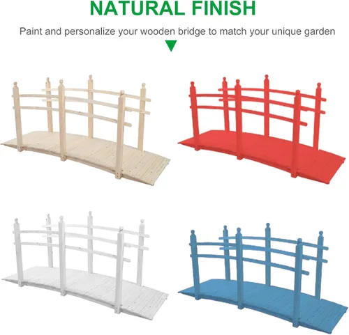 Miniatura 2 de VINGLI Puente de Jardín de 4 pies, Puente de Arco de Madera con Barandas de Seguridad con Acabado Carbonizado, Puente Decorativo para Paisajismo