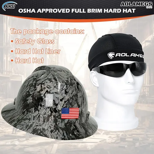 Miniatura 7 de Stylish Carbon Fiber Pattern Full Brim Hard Hat with Hard Hat Liner and Safety Visor Kit - ANSI Z89.1 Type 1 Class C OSHA Approved Construction Hard