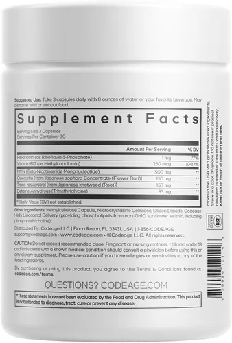 Miniatura 9 de Codeage Platino liposomal NMN - Suplemento NMN de 500 mg, mononucleótido de nicotinamida, precursor de NAD - Quercetina, resveratrol, betaína TMG