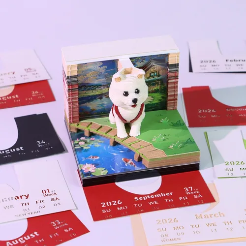 Miniatura 4 de Calendario 3D 2026, Calendario de Escritorio 2026, Calendario de Notas de Arte en Papel 3D Desmontable con Luces LED, Calendarios de Notas