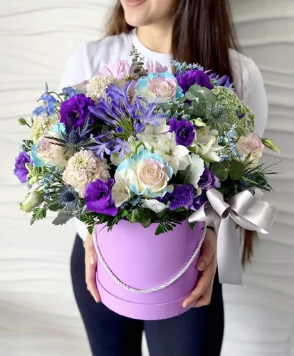 Miniatura 3 de UNIKPACKAGING Caja de flores redonda de alta calidad, cajas de regalo para arreglos florales y de regalo, juego de 3 piezas (lavanda)