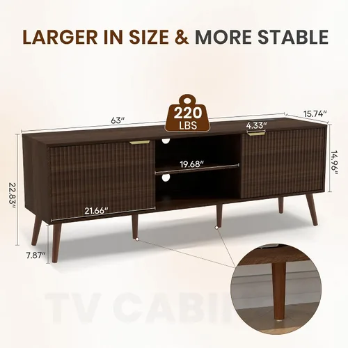 Miniatura 2 de Soporte de TV para sala de estar de hasta 55/60/65/70 pulgadas, consolas de TV modernas de mediados de siglo con toma de corriente, centro