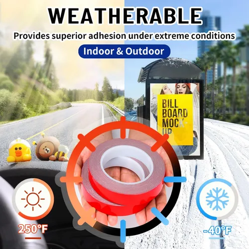 Miniatura 5 de PHIXBEAR Paquete de 3 Súper Fuerte Adhesión - Cinta de Doble Cara de Servicio Pesado, Cinta de Montaje Multipropósito Impermeable