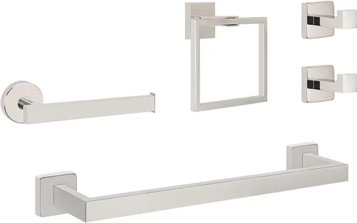 NearMoon Juego de 5 piezas de accesorios de baño de acero inoxidable 304, juego de toallero cuadrado que incluye toallero de 16 pulgadas + anillo de