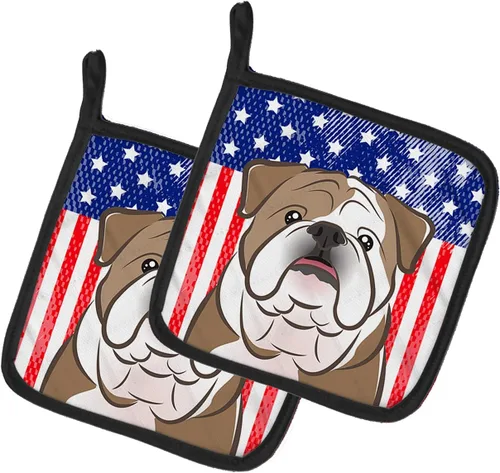 Caroline's Treasures BB2149PTHD - Juego de soportes para ollas de cocina con bandera estadounidense y bulldog inglés, resistentes al calor,