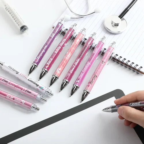 Miniatura 4 de Geyee 10 Piezas Bolígrafos de Enfermera Adorables Bolígrafos de Dibujos Animados Lindos Bolígrafos Retráctiles de Enfermería Divertidos de Tinta