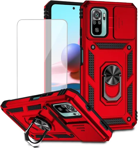 Miniatura 9 de Funda para Redmi Note 10/Redmi Note 10S/Poco M5S con protector de pantalla de vidrio templado y cubierta de cámara deslizante, anillo magnético Negro