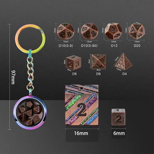 Miniatura 3 de DNDND - Mini dados metálicos DND, juego de dados metálicos pequeños de 0.236 pulgadas con Kyechain y caja de acero inoxidable y una magnífica caja