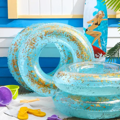 Miniatura 2 de Flotador inflable de piscina con purpurina de 30 pulgadas, tubo de natación con confeti dorado, tubo interior de natación para adultos, flotadores