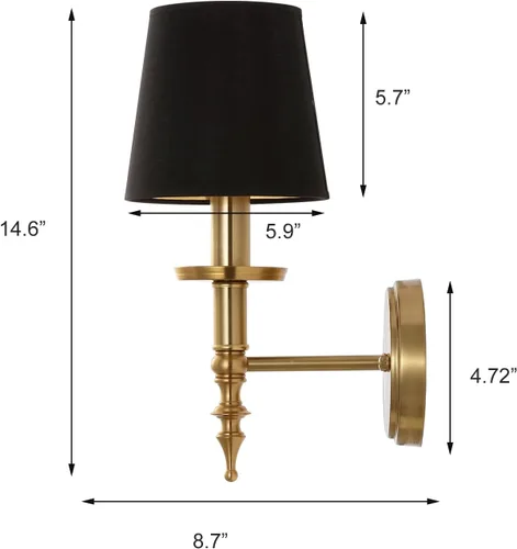 Miniatura 5 de Moderno aplique de pared industrial de mediados de siglo, lámpara de pared de tocador de baño con marco de latón cepillado y pantalla de lino negro